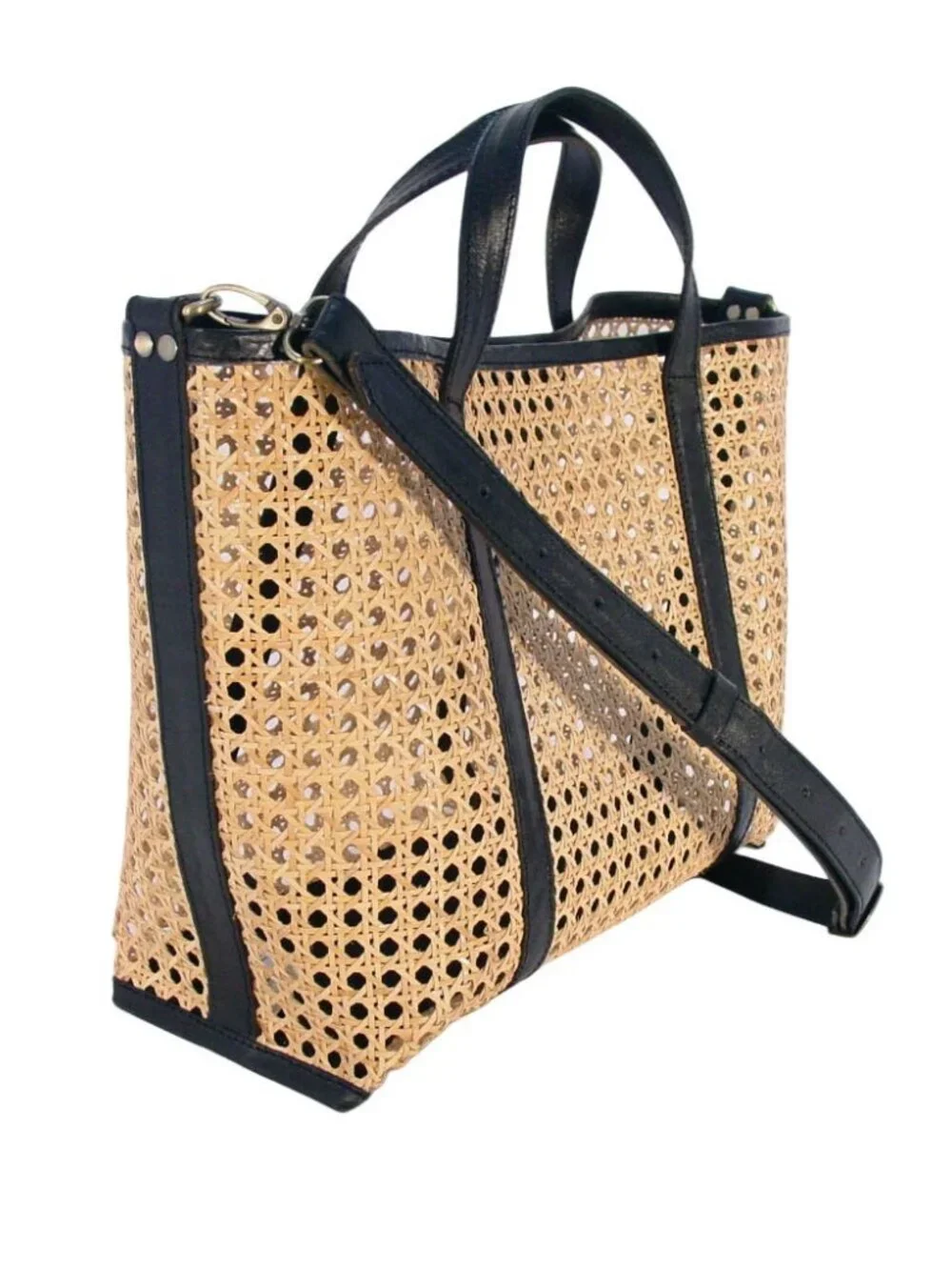 ANTHROPOLOGIE Street Level Rattan + Leather Tote/Crossbody Bag Beach Resort - Picture 2 of 8